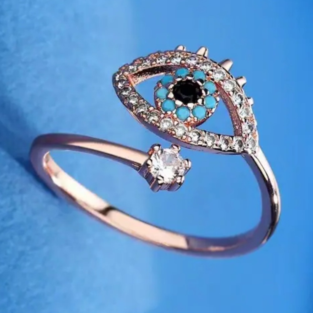 Rose Gold Plated Stainless Steel Elegant Evil Eye Bohemian Ring  One Size - Picture 3 of 4